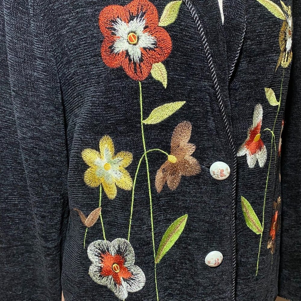 Vintage Daniel K Velvet Floral Embroidered Coat Size L Black. - Picture 5 of 10